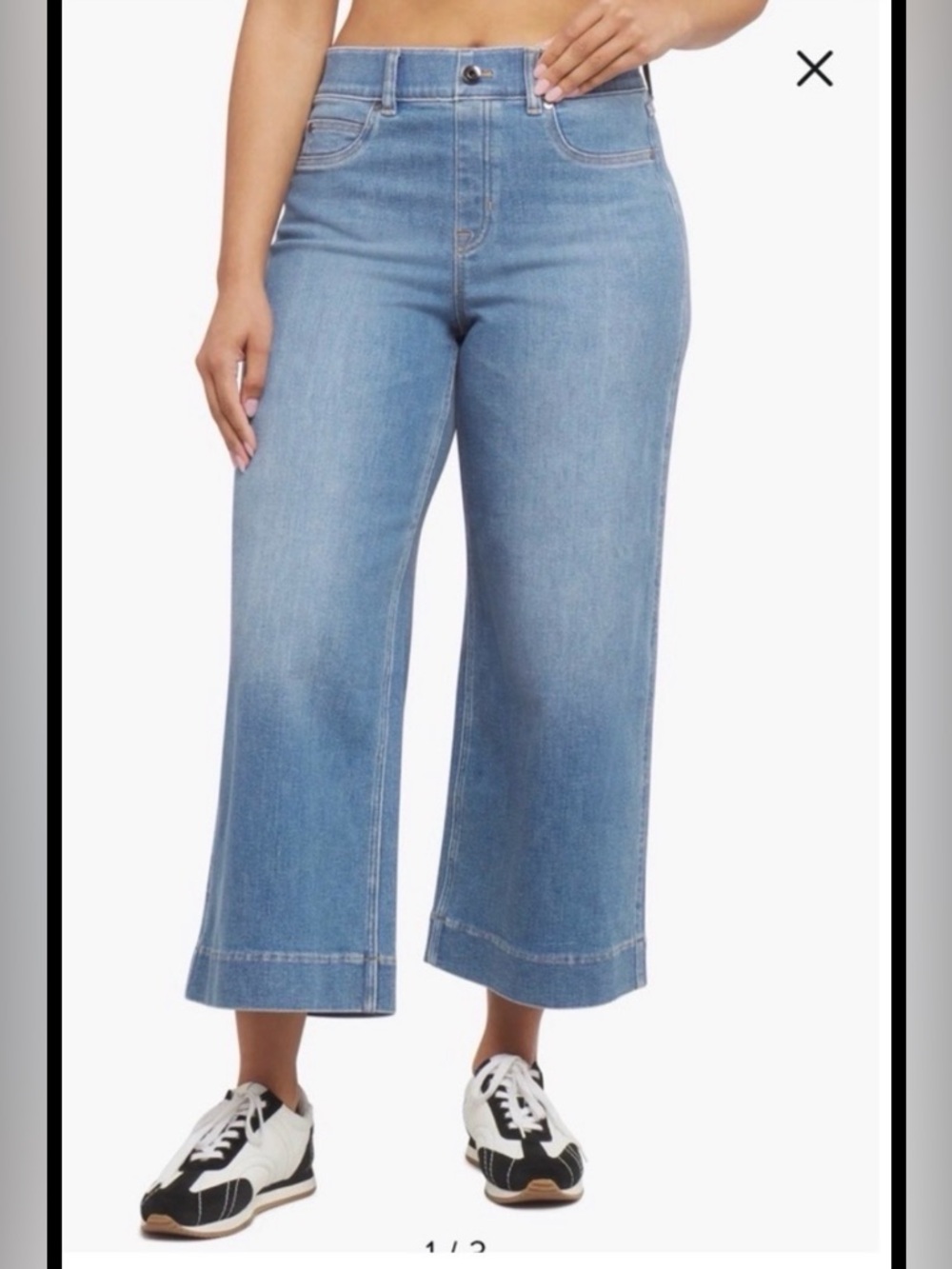 Spanx: Medium Wash High-Waisted Wide-Leg Cropped Jeans Medium (NWT)